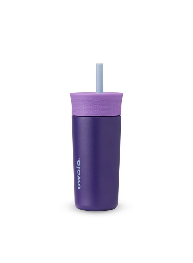 Owala Kids Insulation Stainless Steel Tumbler with Spill Resistant Flexible Straw, Easy to Clean, Kids Water Bottle, Great for Travel, Dishwasher Safe, 12 Oz, Purple (Peacock Palace) - Image 1
